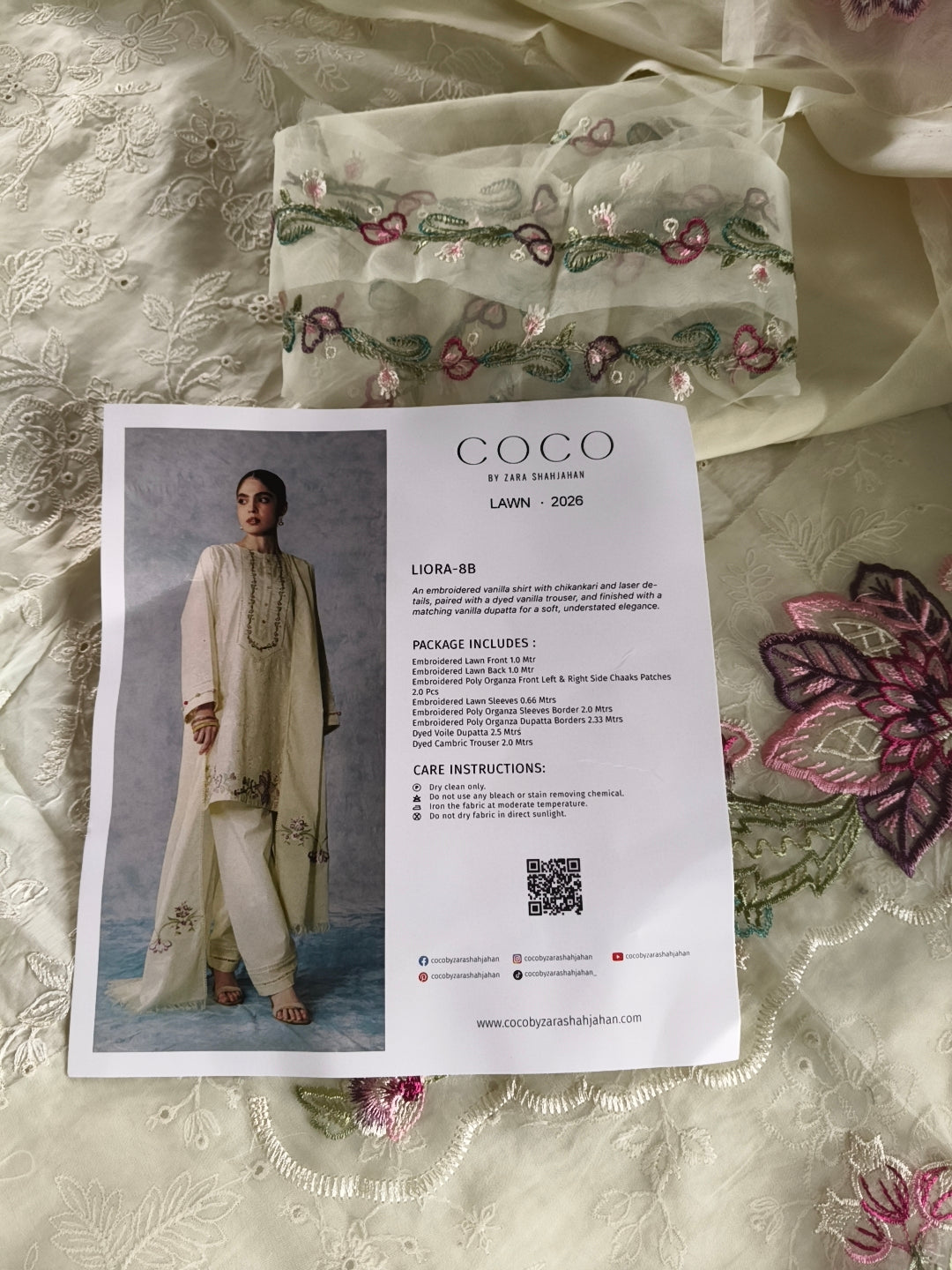 CC Lawn 2026 by Z.S – LIORA-8B Embroidered 3 Piece Suit with Organza Dupatta