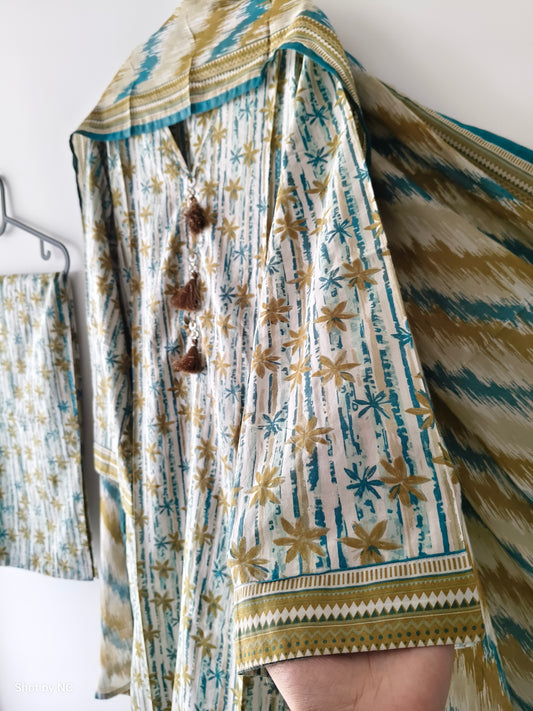 BIN SAEED Casual Printed Lawn 3 Piece Suit - Beige