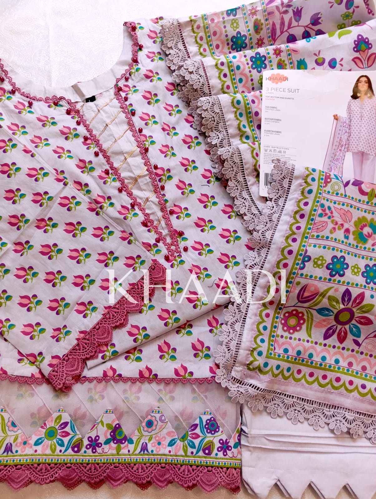 K02 Khaadi Premium Lawn Stitched Suit with Dupatta – Elegant Summer Collection