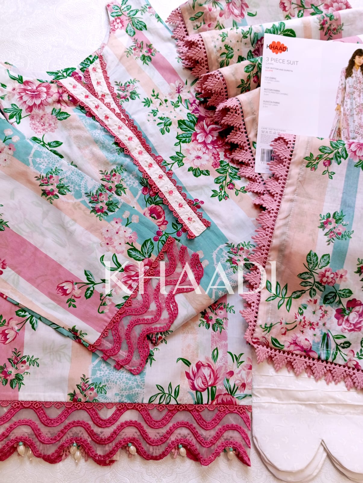 K03 Khaadi Premium Lawn Stitched Suit with Dupatta – Elegant Summer Collection