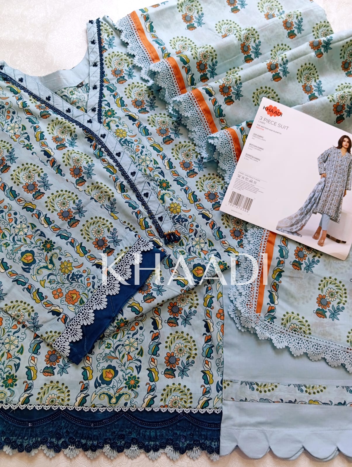 K05 Khaadi Premium Lawn Stitched Suit with Dupatta – Elegant Summer Collection