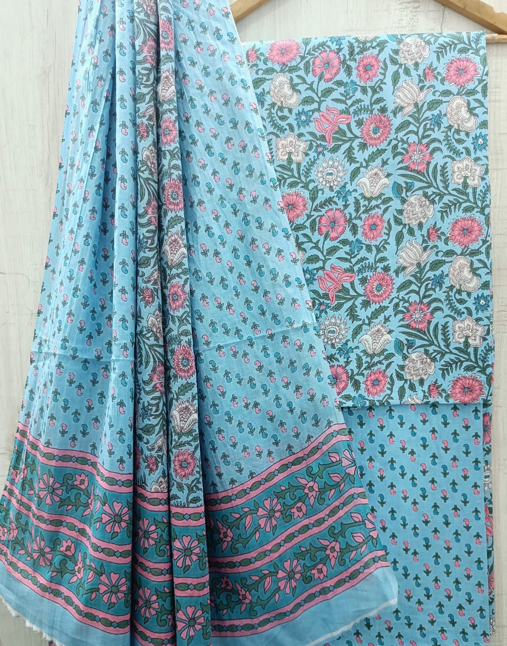 J11 Premium Jaipuri Cotton Unstitched Suit Set with Mulmul Dupatta