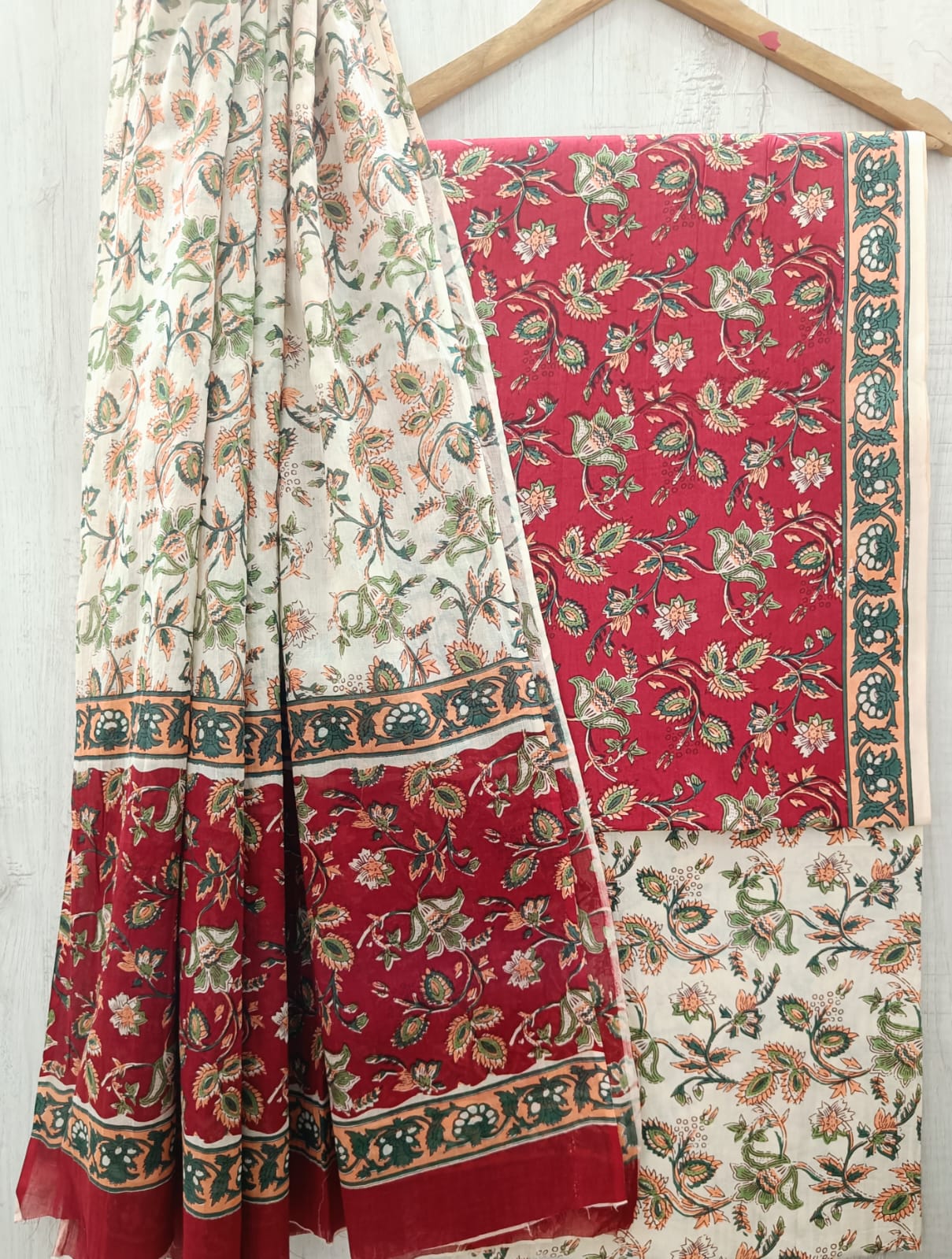 J21 Premium Jaipuri Cotton Unstitched Suit Set with Mulmul Dupatta
