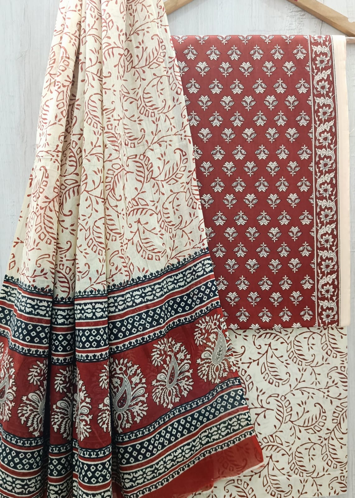 J05 Premium Jaipuri Cotton Unstitched Suit Set with Mulmul Dupatta