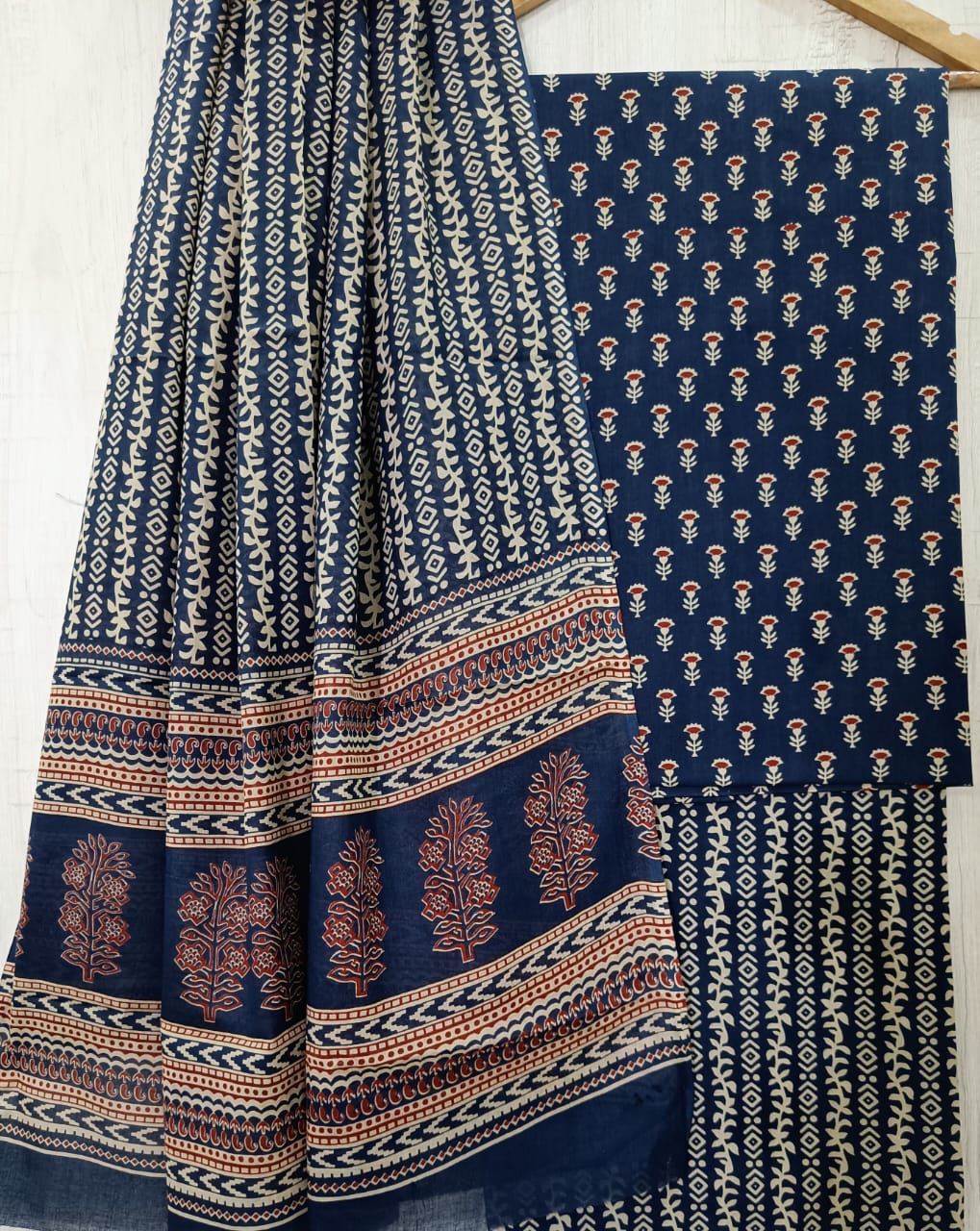 J07 Premium Jaipuri Cotton Unstitched Suit Set with Mulmul Dupatta