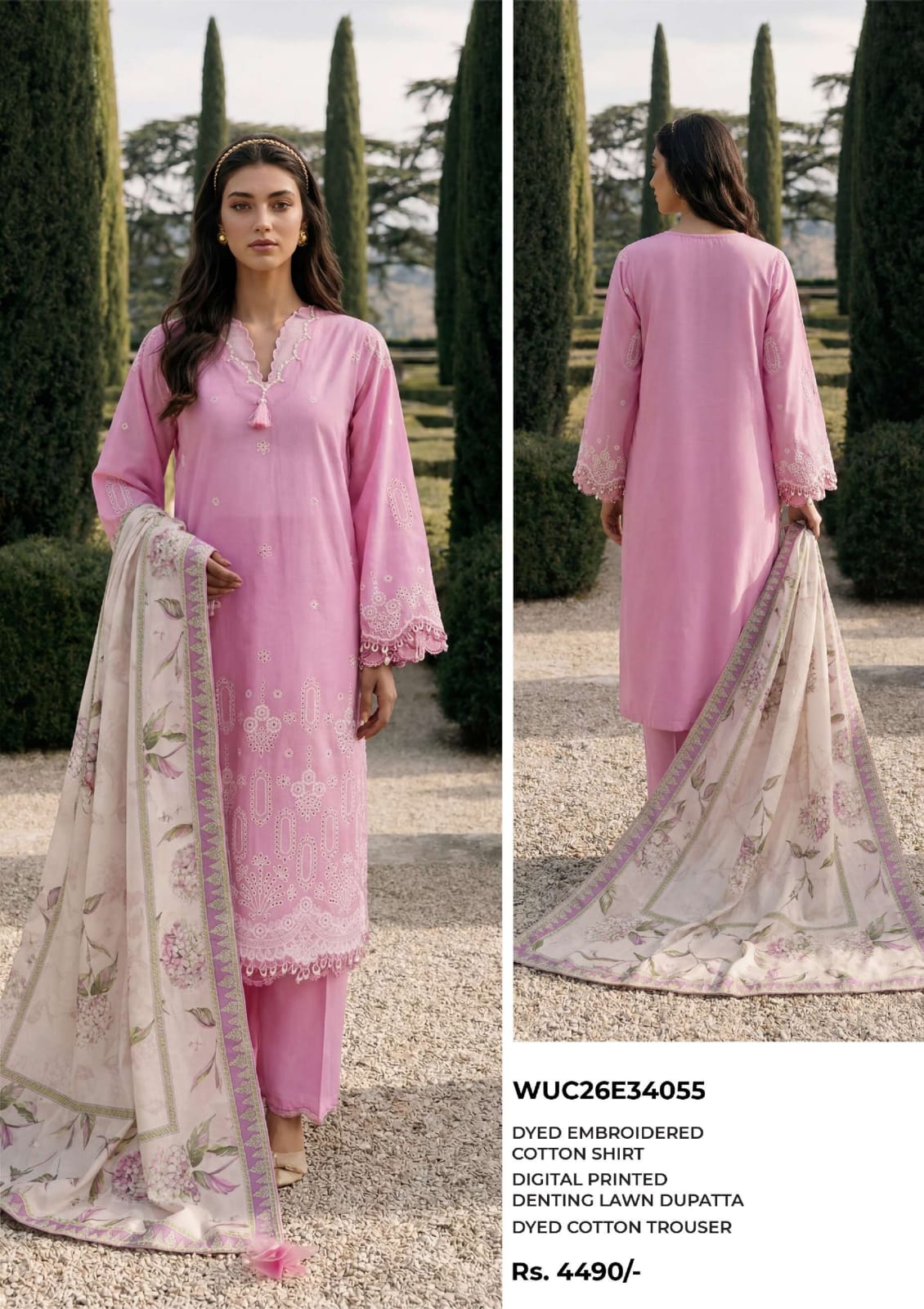 CK13 Digital Printed Chikankari Embroidered Lawn Suit with Zari Bamber Chiffon Dupatta