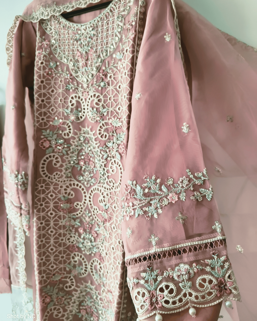 Sadabahar Organza Suit Set – Embroidered Wedding Wear (Small Size)