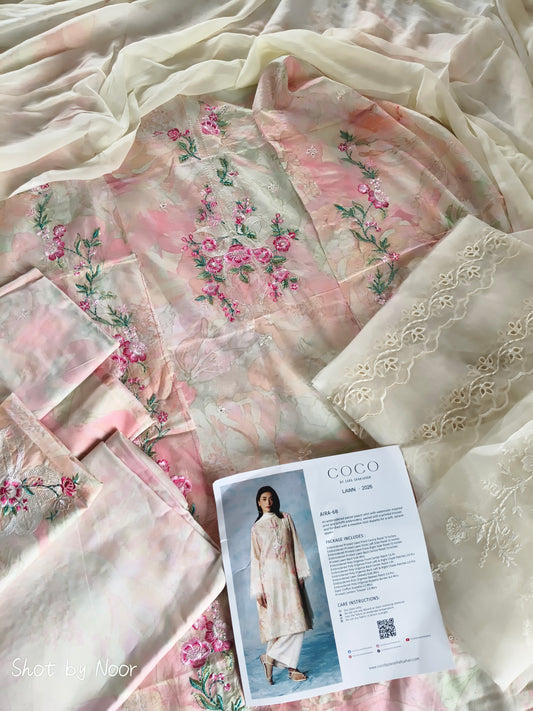CC Lawn 2026 by Z.S – AIRA-6B Embroidered 3 Piece Suit with Chiffon Dupatta