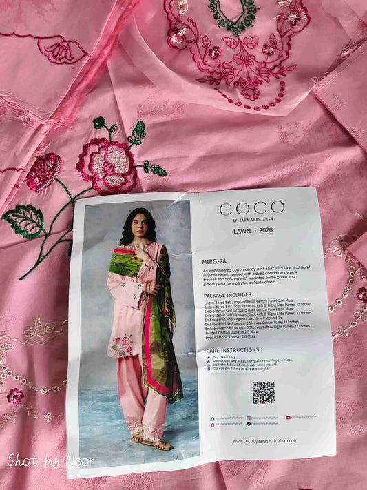CC Lawn 2026 by Zara Shahjahan – MIRO-2A Embroidered 3 Piece Suit with Printed Chiffon Dupatta
