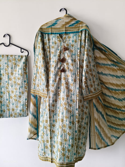 BIN SAEED Casual Printed Lawn 3 Piece Suit - Beige