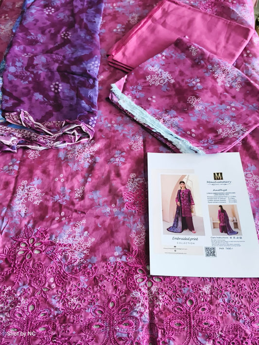 ME01 Lawn Suit | Embroidered Lawn Shirt with Chiffon Dupatta & Cambric Trouser