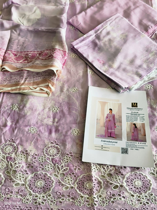 ME02 Lawn Suit | Embroidered Lawn Shirt with Chiffon Dupatta & Cambric Trouser