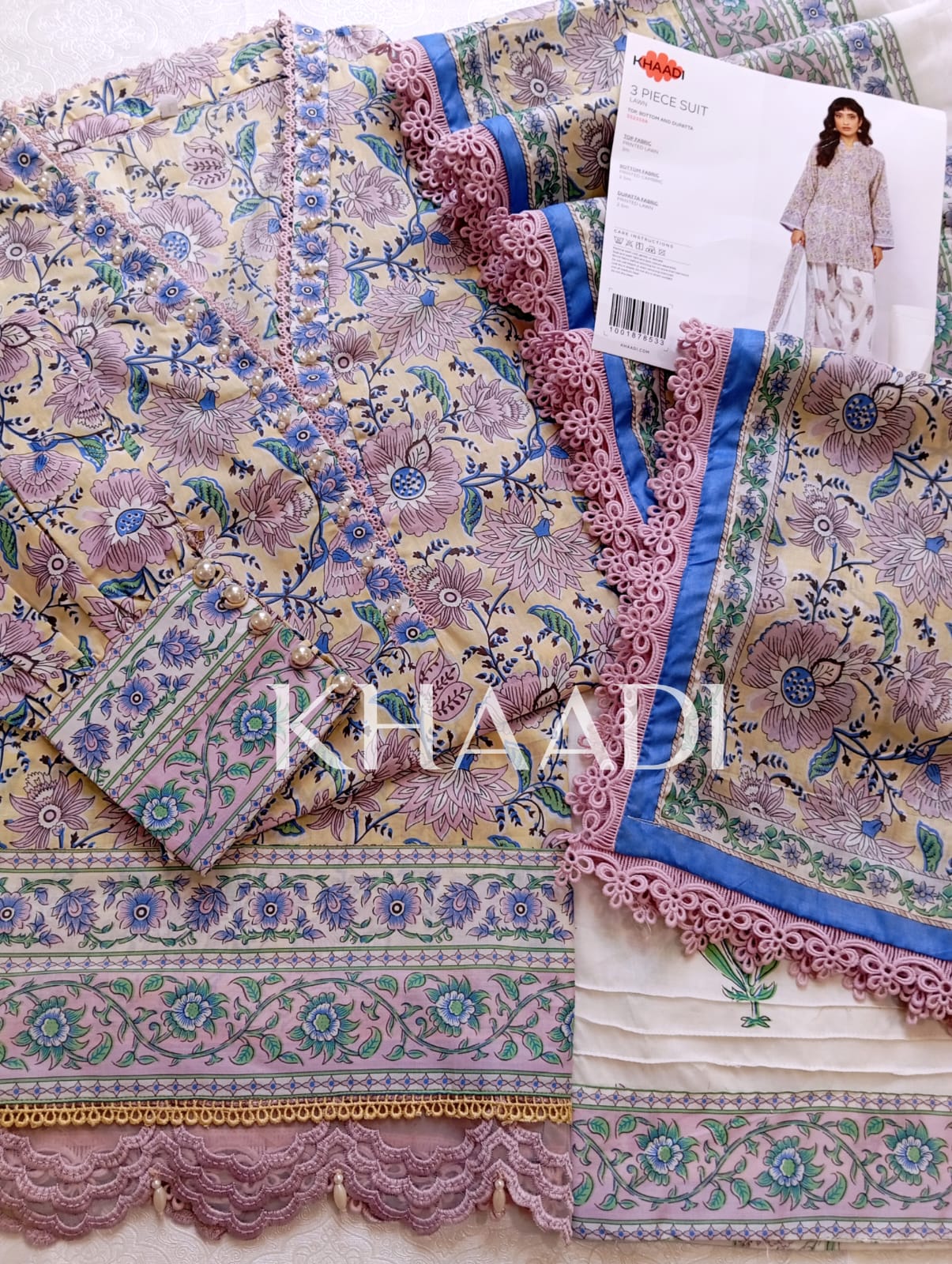 K01 Khaadi Premium Lawn Stitched Suit with Dupatta – Elegant Summer Collection