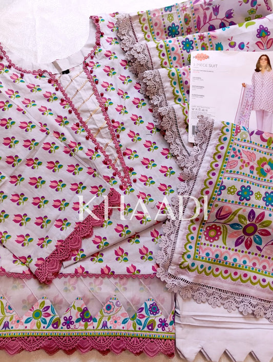 K02 Khaadi Premium Lawn Stitched Suit with Dupatta – Elegant Summer Collection