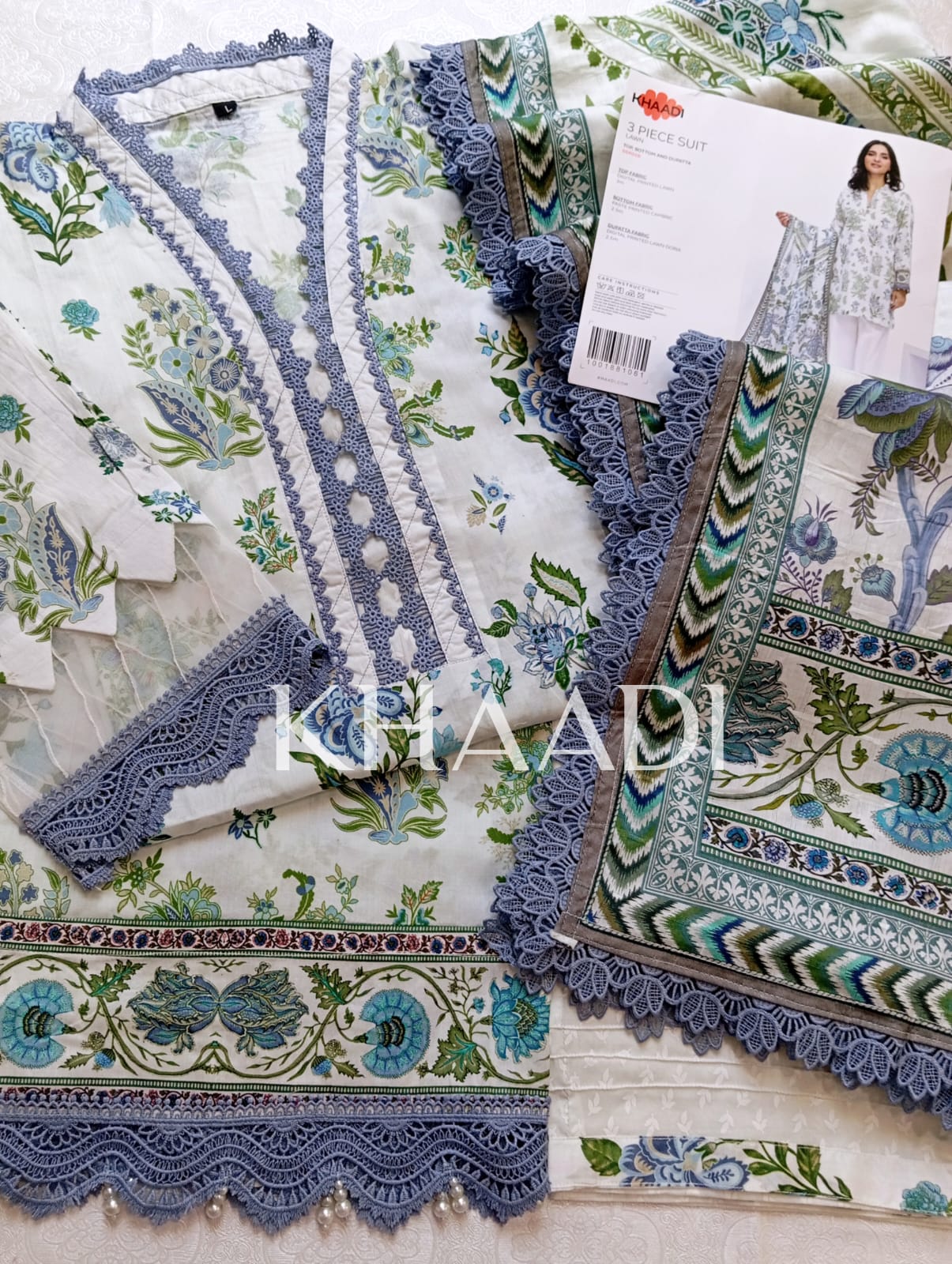 K04 Khaadi Premium Lawn Stitched Suit with Dupatta – Elegant Summer Collection