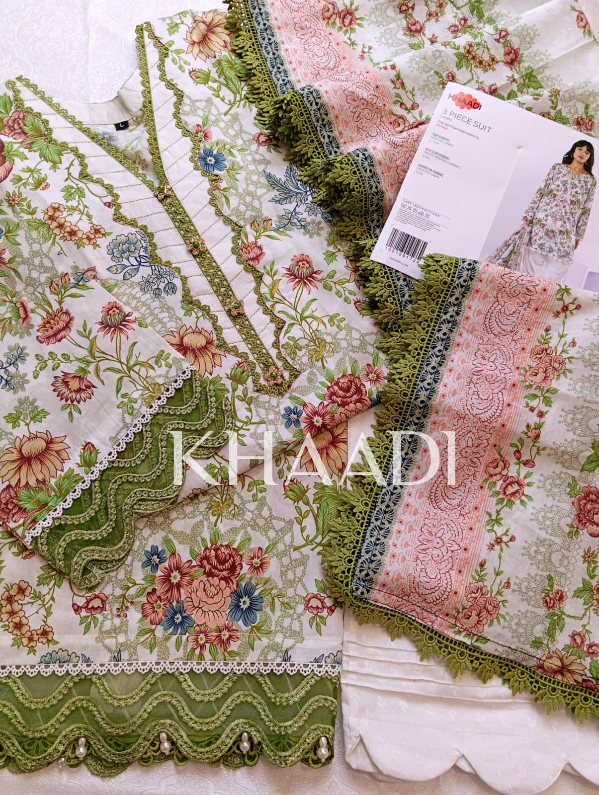K07 Khaadi Premium Lawn Stitched Suit with Dupatta – Elegant Summer Collection