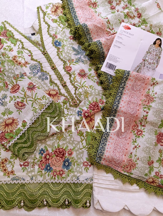 K07 Khaadi Premium Lawn Stitched Suit with Dupatta – Elegant Summer Collection