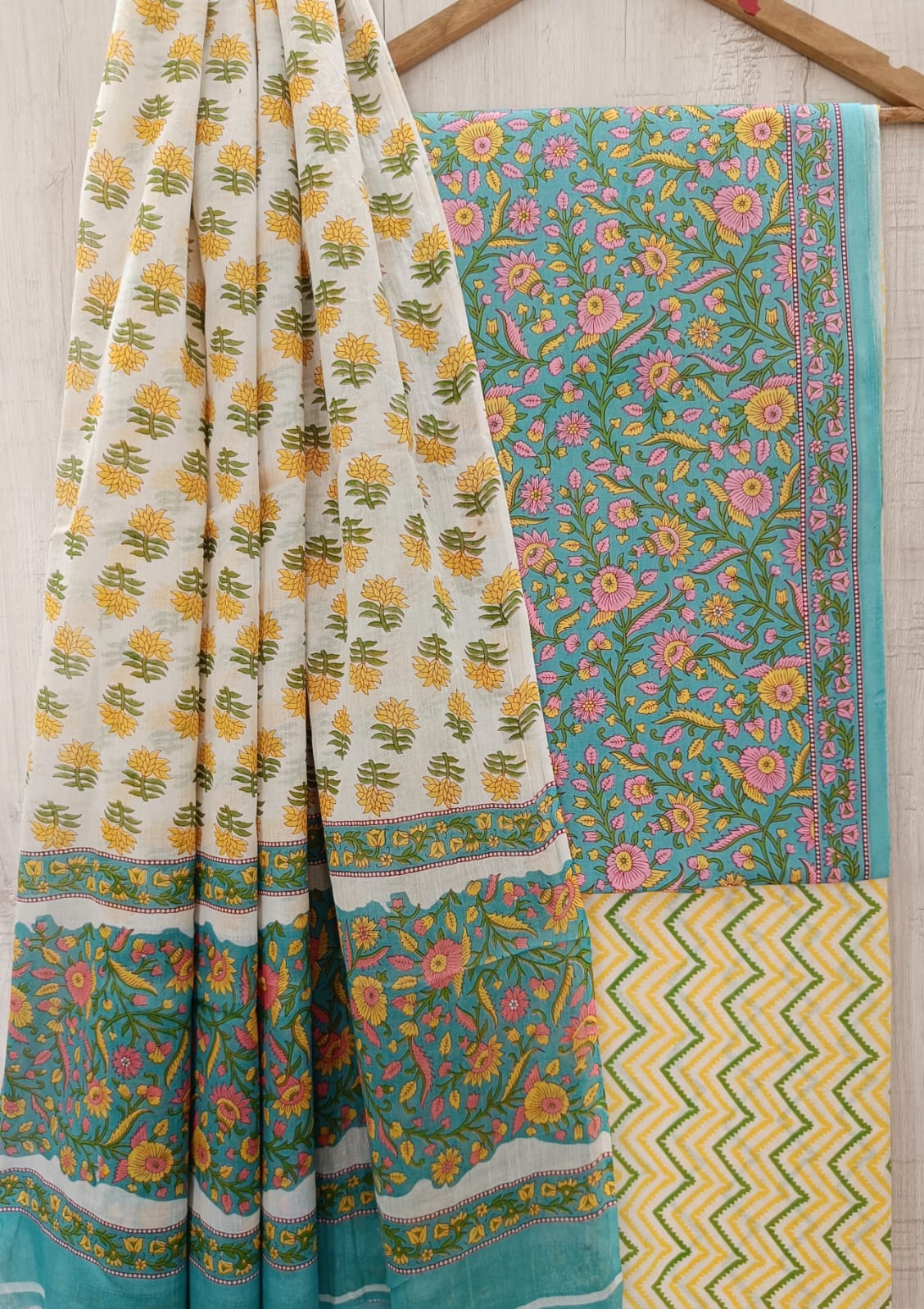 J01 Premium Jaipuri Cotton Unstitched Suit Set with Mulmul Dupatta