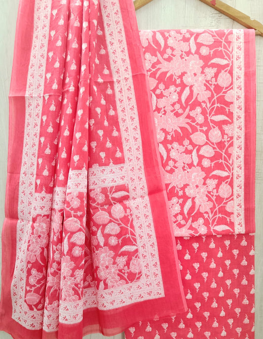 J14 Premium Jaipuri Cotton Unstitched Suit Set with Mulmul Dupatta