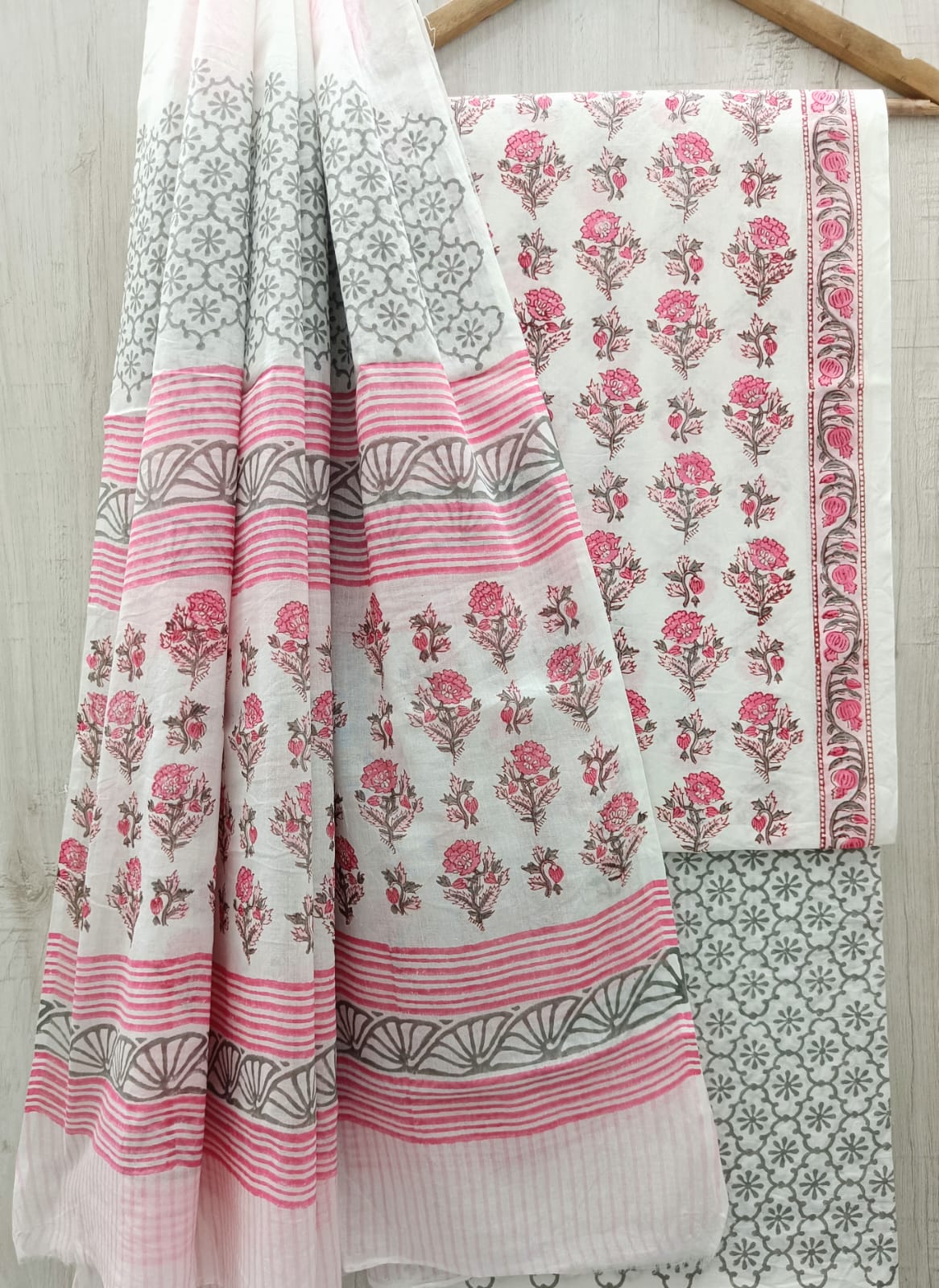 J12 Premium Jaipuri Cotton Unstitched Suit Set with Mulmul Dupatta