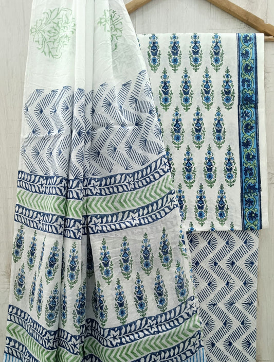 J15 Premium Jaipuri Cotton Unstitched Suit Set with Mulmul Dupatta