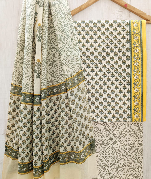 J16 Premium Jaipuri Cotton Unstitched Suit Set with Mulmul Dupatta