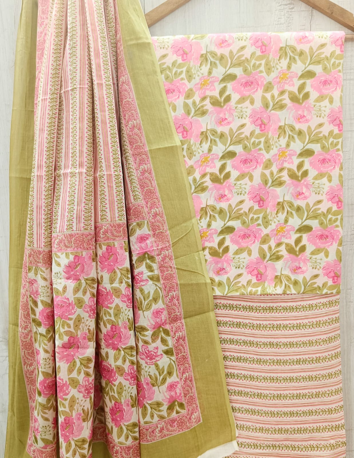 J19 Premium Jaipuri Cotton Unstitched Suit Set with Mulmul Dupatta