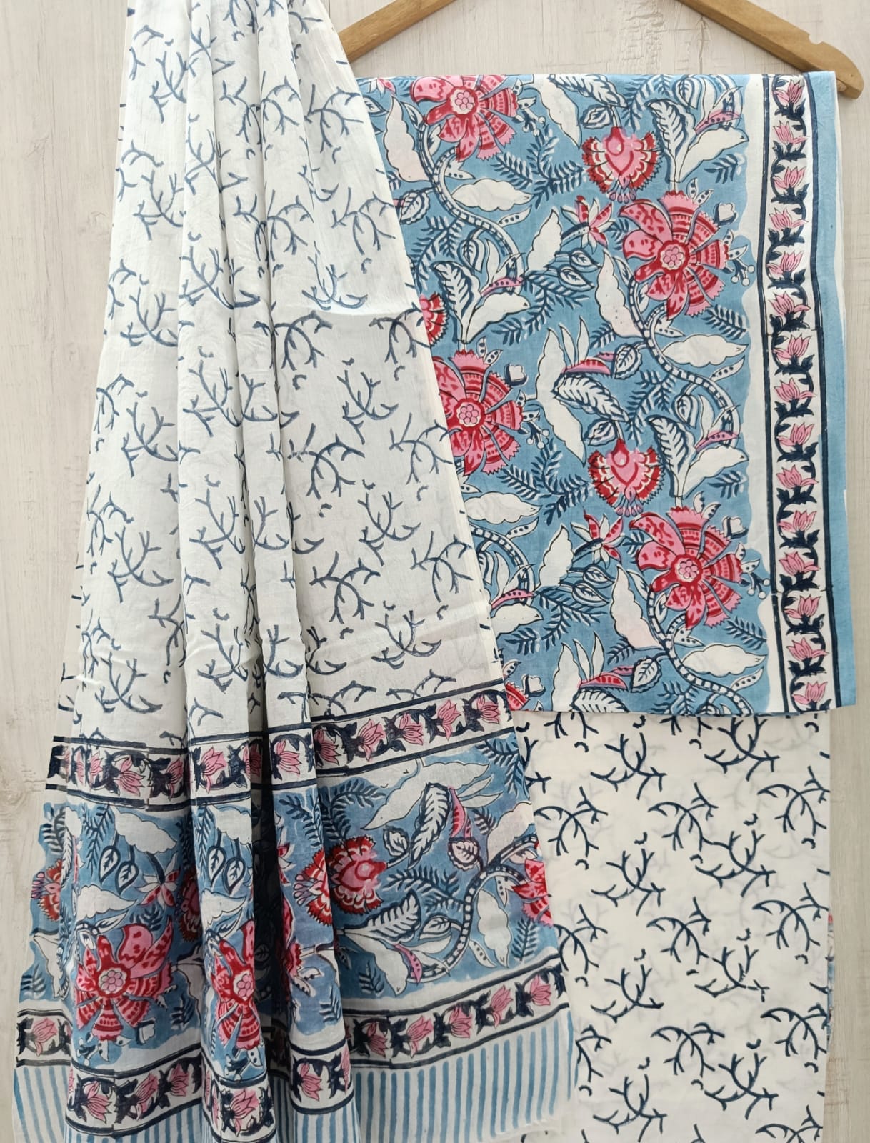 J17 Premium Jaipuri Cotton Unstitched Suit Set with Mulmul Dupatta