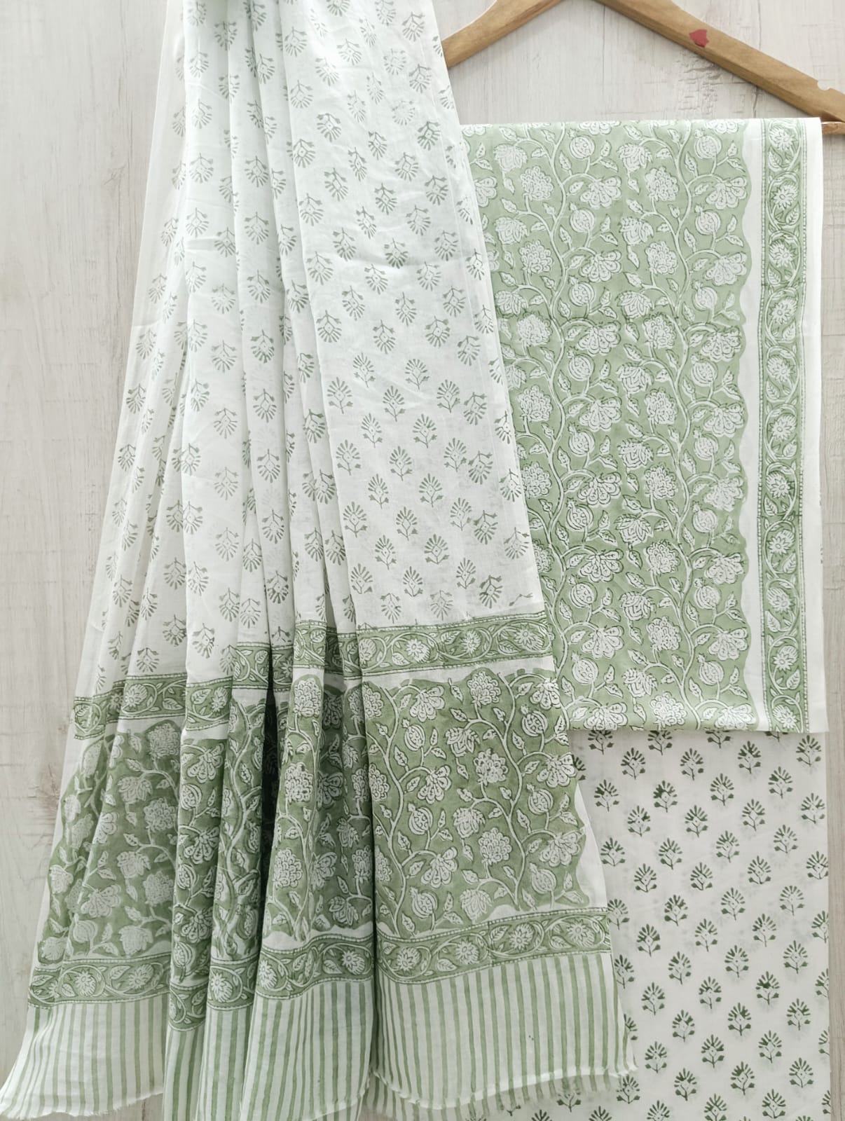 J18 Premium Jaipuri Cotton Unstitched Suit Set with Mulmul Dupatta