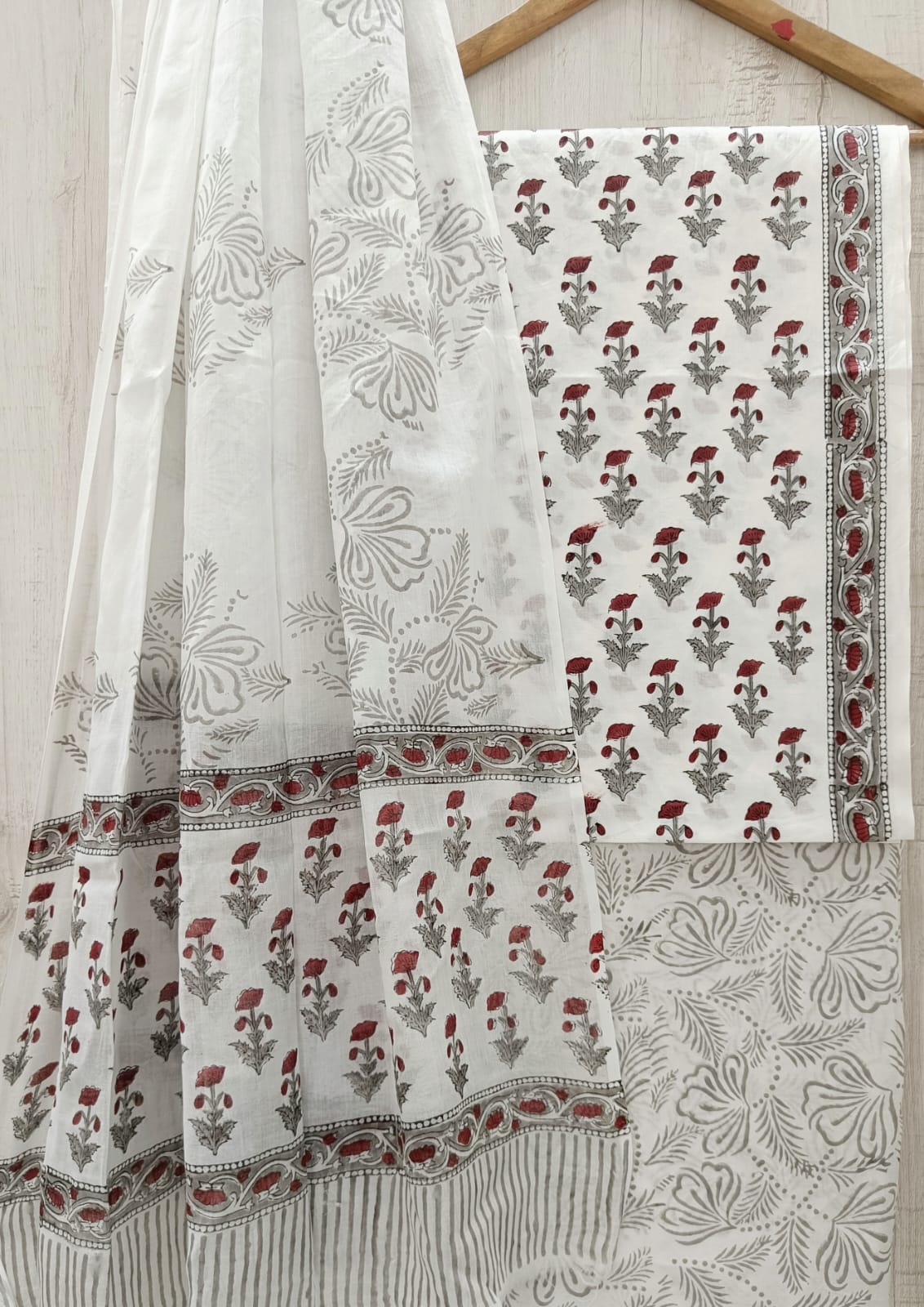 J22 Premium Jaipuri Cotton Unstitched Suit Set with Mulmul Dupatta