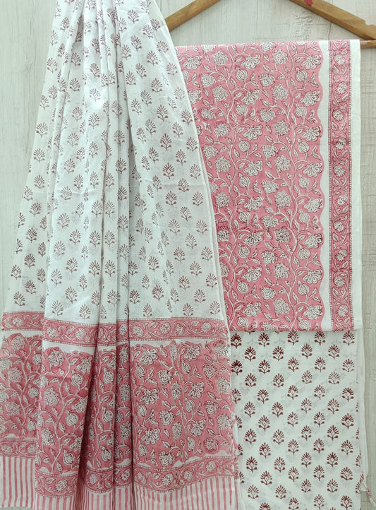 J23 Premium Jaipuri Cotton Unstitched Suit Set with Mulmul Dupatta