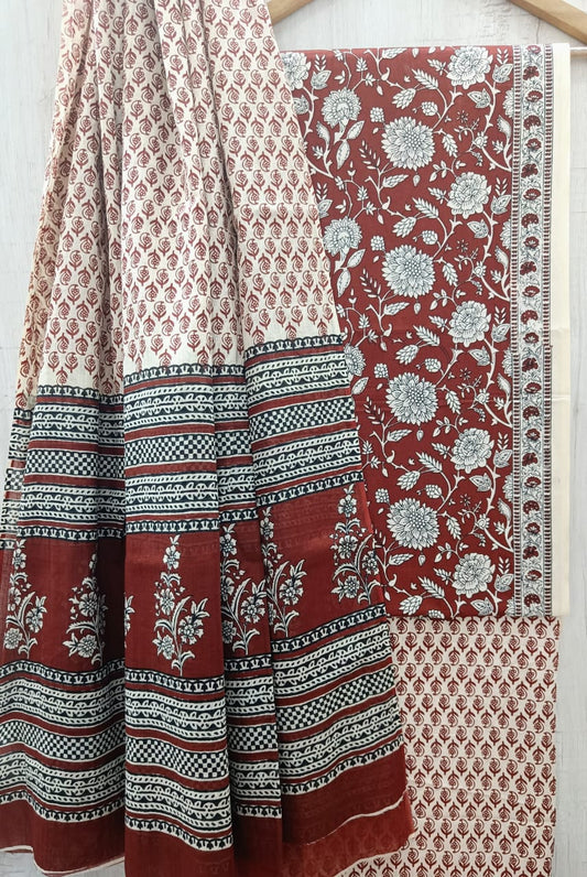 J26 Premium Jaipuri Cotton Unstitched Suit Set with Mulmul Dupatta