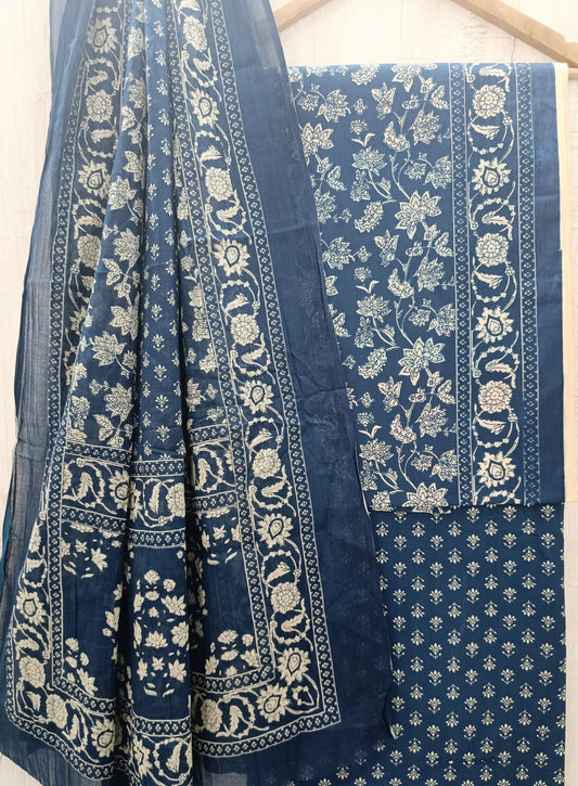J30 Premium Jaipuri Cotton Unstitched Suit Set with Mulmul Dupatta