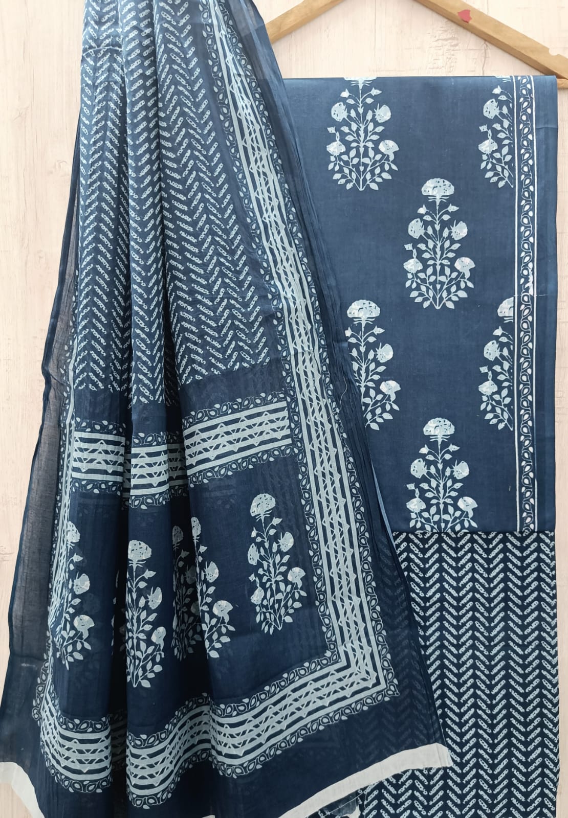 J28 Premium Jaipuri Cotton Unstitched Suit Set with Mulmul Dupatta