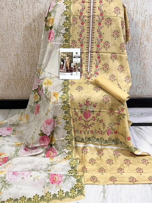 MD07 Printed Lawn Suit | 3 Piece Unstitched Pakistani Lawn Dress with Printed Dupatta
