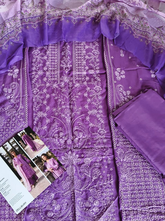 CK03 Digital Printed Chikankari Embroidered Lawn Suit with Zari Bamber Chiffon Dupatta