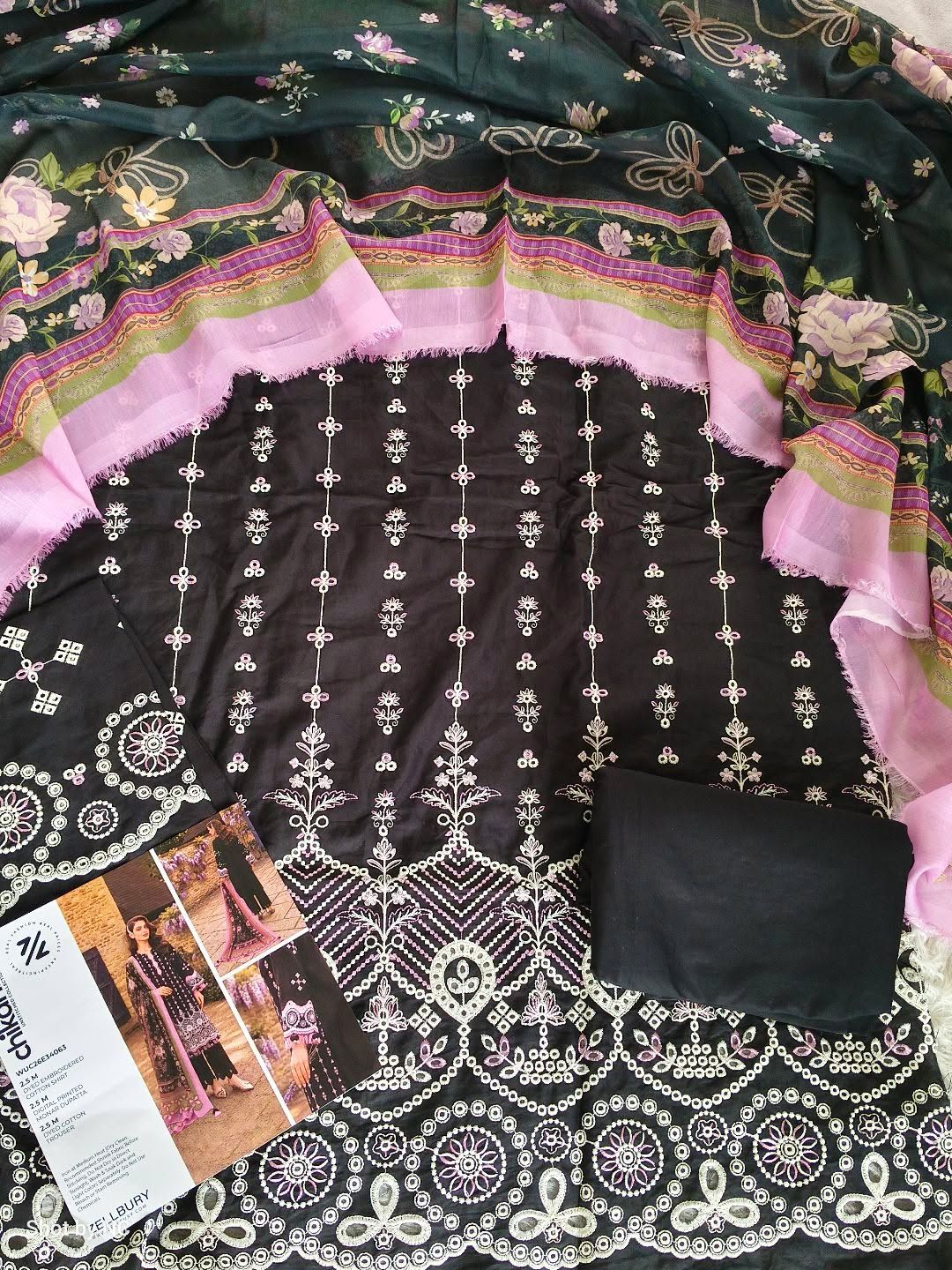 CK06 Digital Printed Chikankari Embroidered Lawn Suit with Zari Bamber Chiffon Dupatta