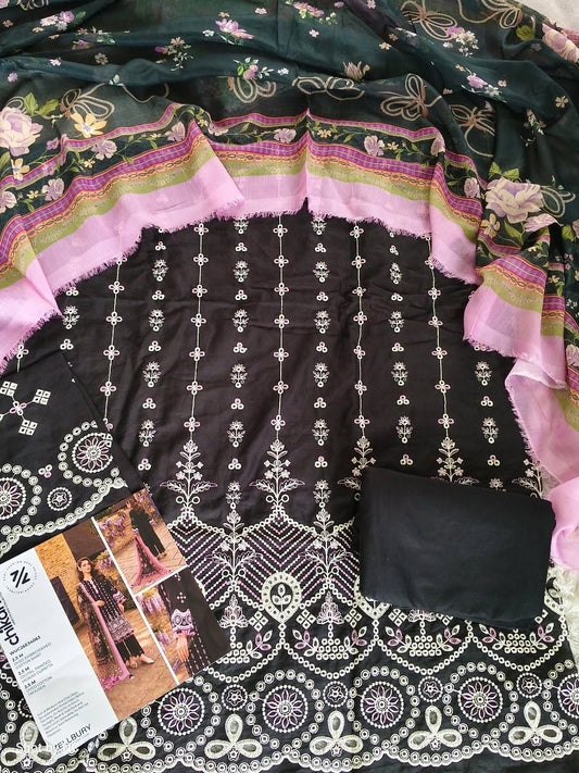 CK06 Digital Printed Chikankari Embroidered Lawn Suit with Zari Bamber Chiffon Dupatta