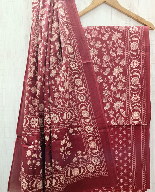 J06 Premium Jaipuri Cotton Unstitched Suit Set with Mulmul Dupatta