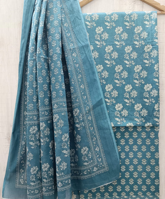 J03 Premium Jaipuri Cotton Unstitched Suit Set with Mulmul Dupatta
