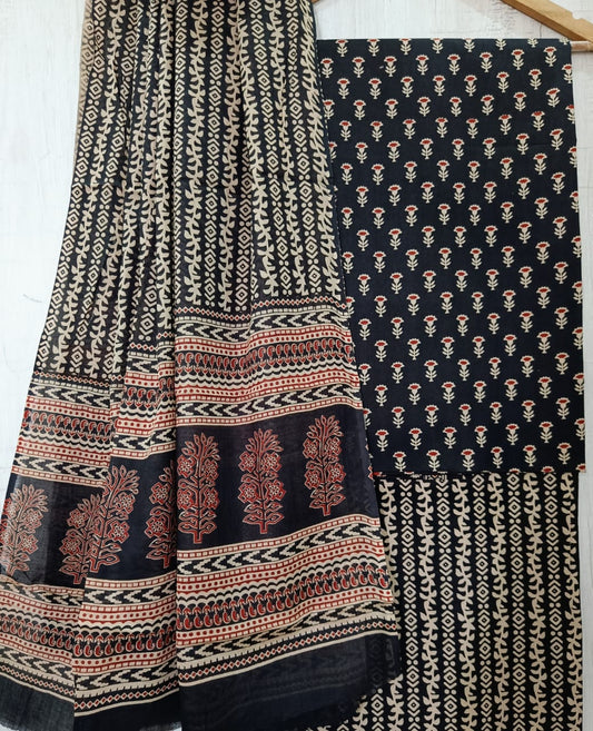 J09 Premium Jaipuri Cotton Unstitched Suit Set with Mulmul Dupatta